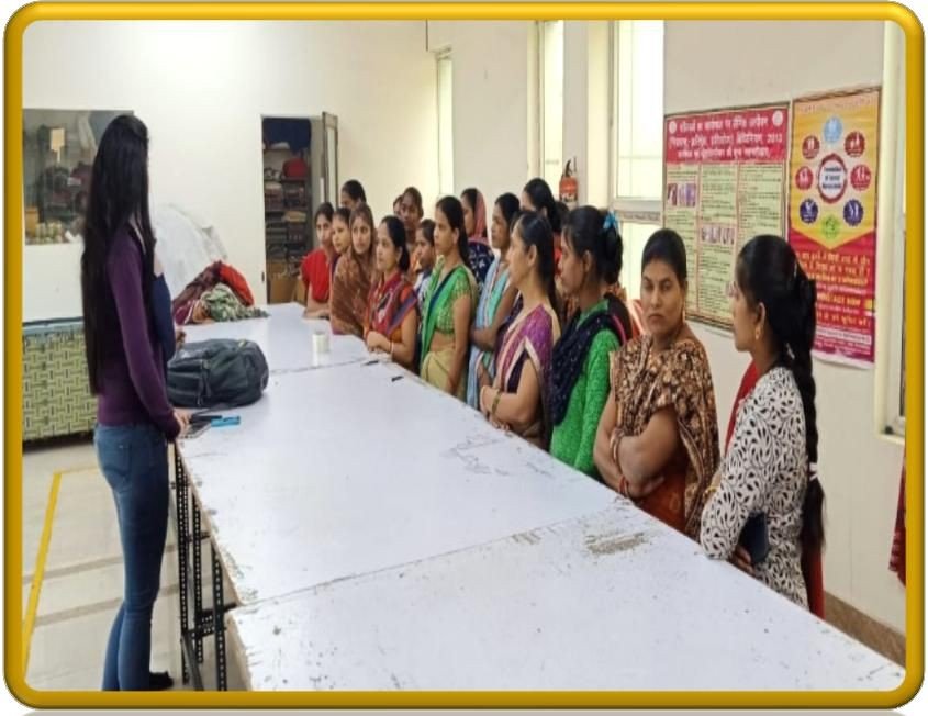 Factory floor female workers attending POSH sensitization session